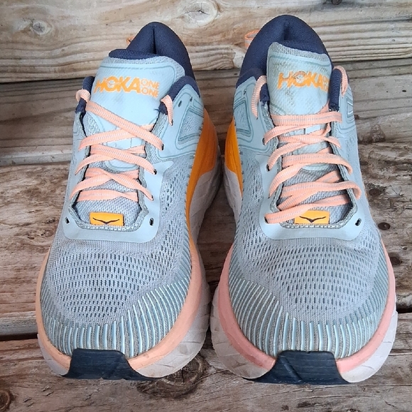 Hoka Bondi 7 Women's Blue and Orange Athletic Shoes - Picture 7 of 15